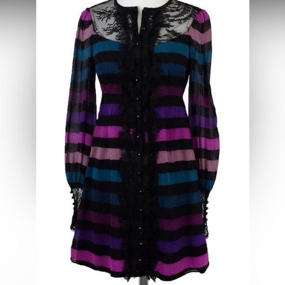 Nanette Lepore multi stripe/lace cocktail dress